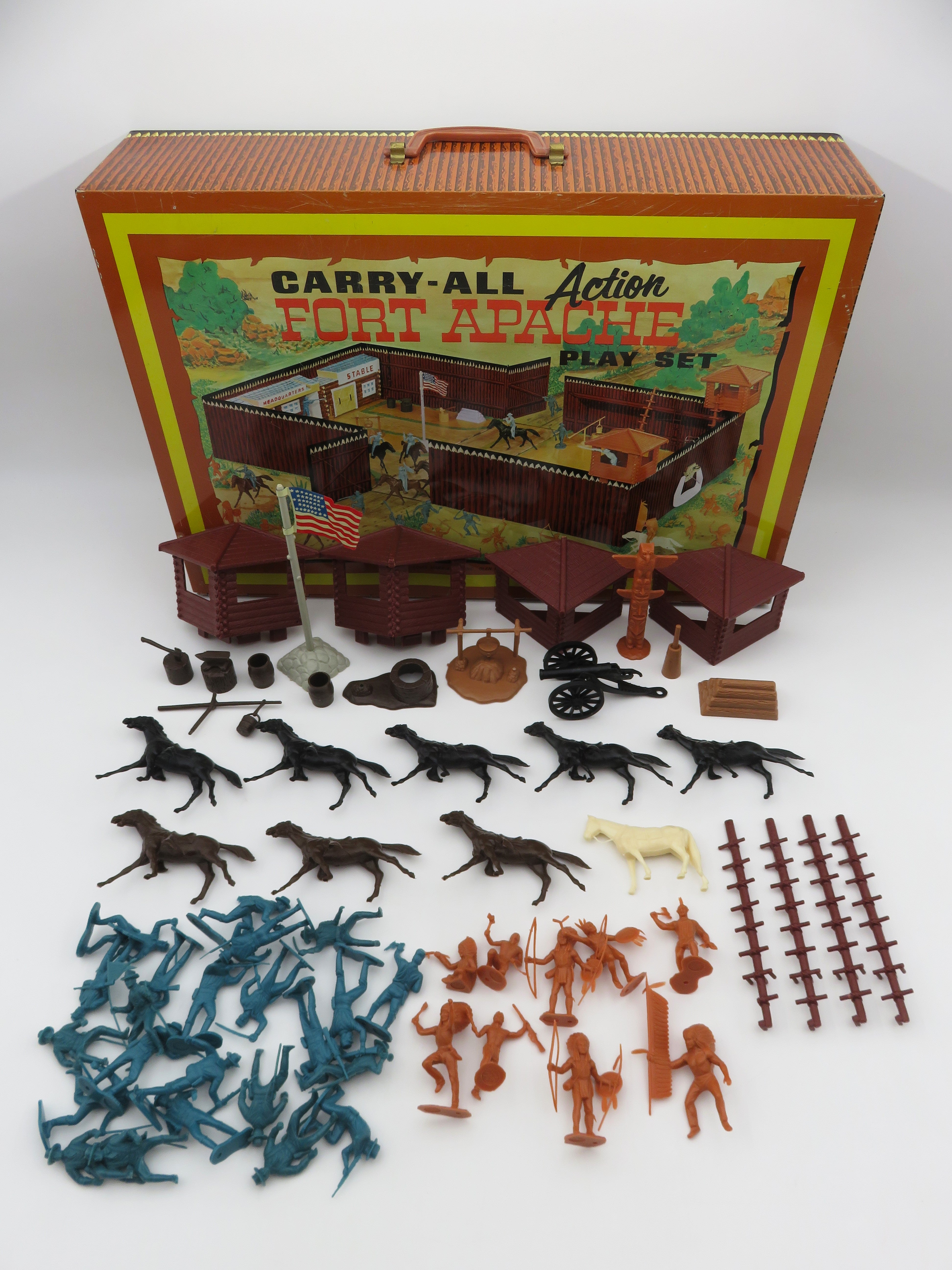 VINTAGE Carry All Action Fort Apache Tin Litho Playset - Louis Marx & Co. (c. 1960s) Collectible